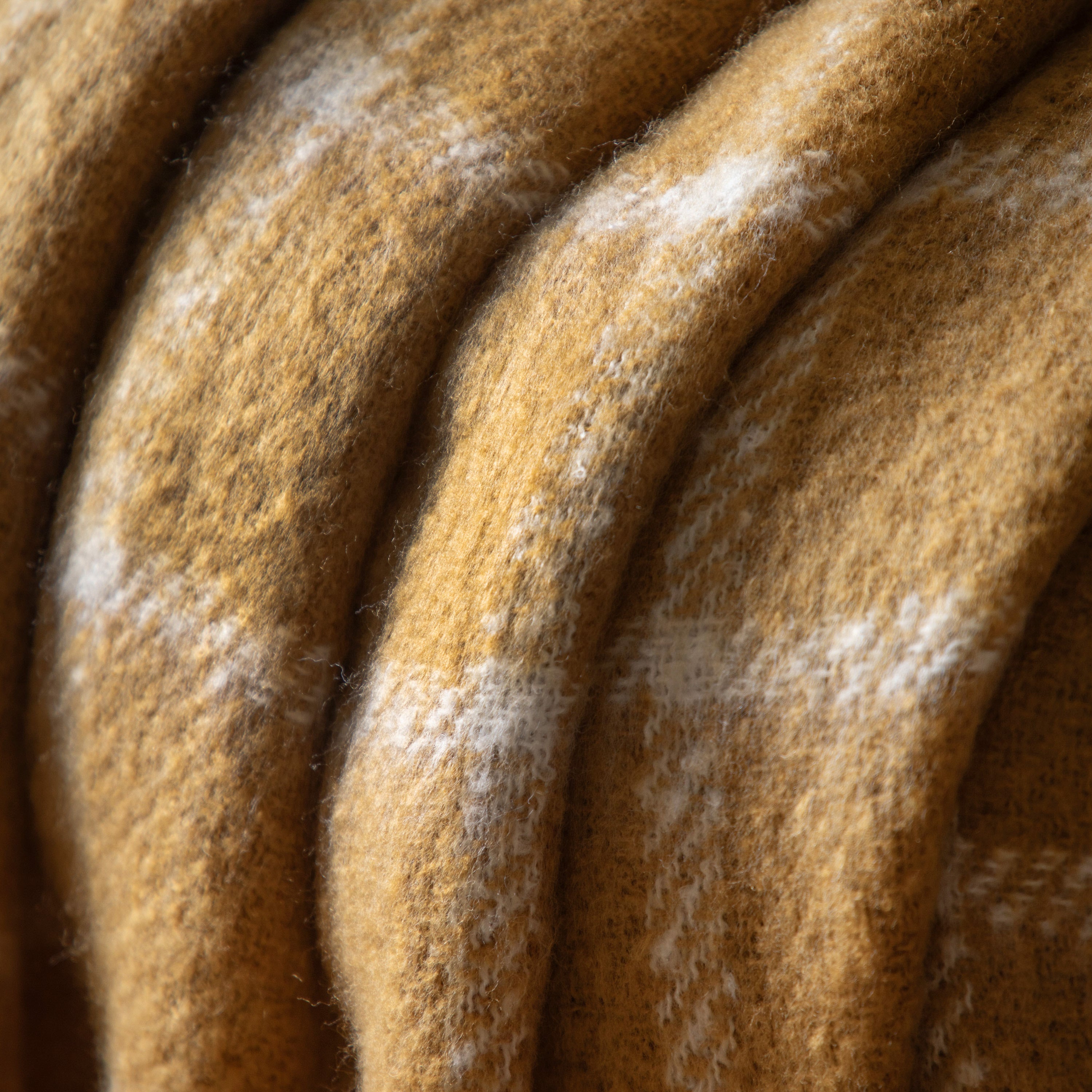 Poly Mustard Yellow Mohair Check Throw